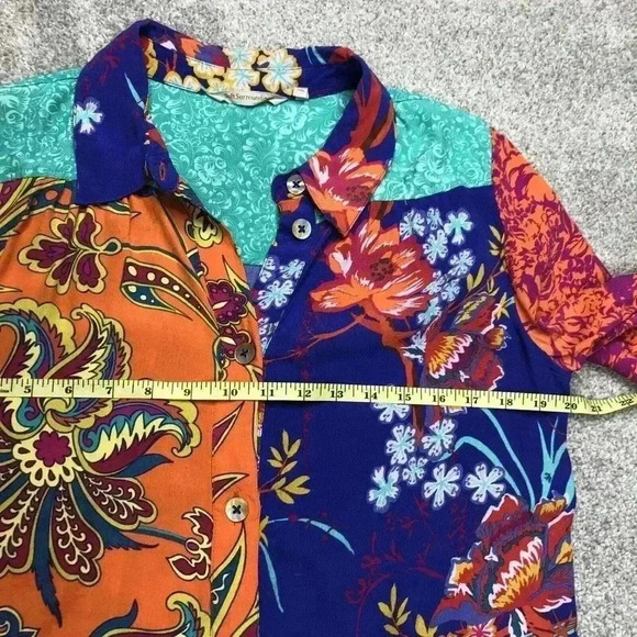 Soft Surroundings Button Down Shirt Long Sleeves Bright Colors Embroidered Sz M - Picture 2 of 8
